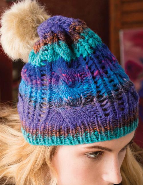 Model photograph of "22 - Cable and Eyelet Beanie"