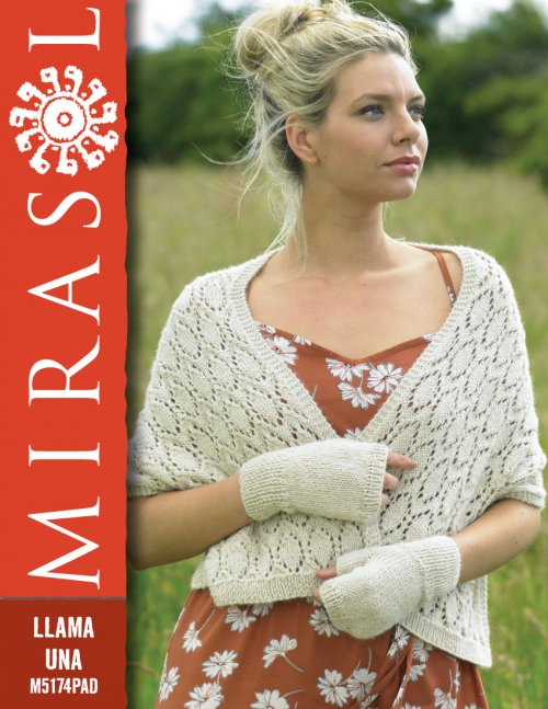 Model photograph of "Llama Una - Wrap & Fingerless Gloves"