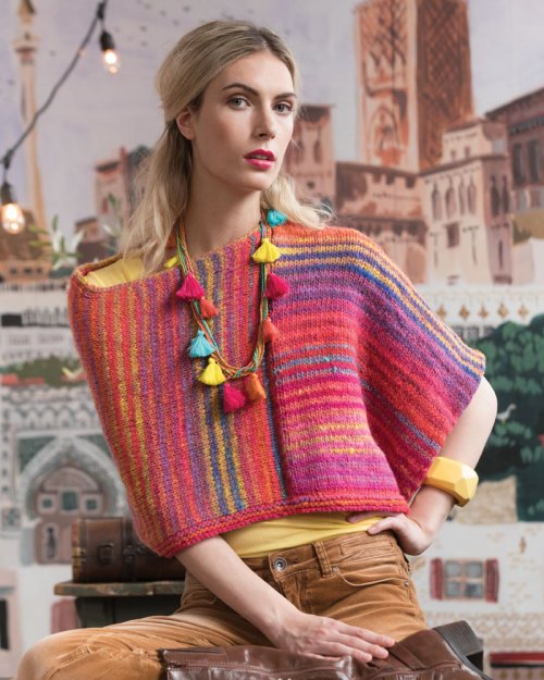 Model photograph of "13 - Striped Poncho"
