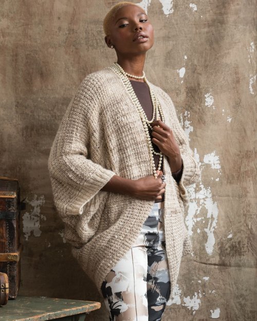 Model photograph of "02 - Textured Cocoon Cardi"