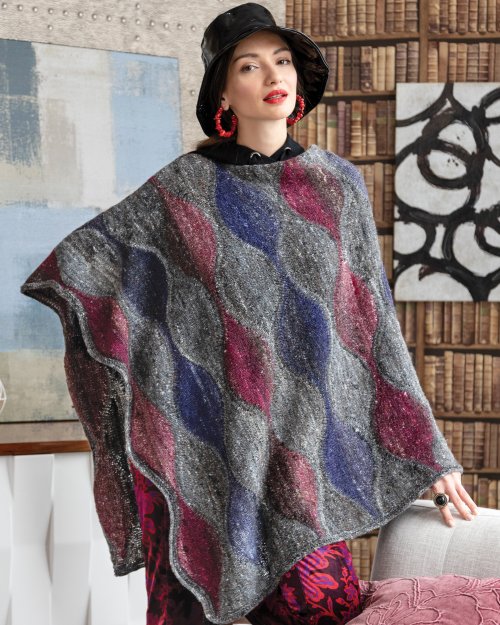 Model photograph of "12 - Wave Pattern Poncho"