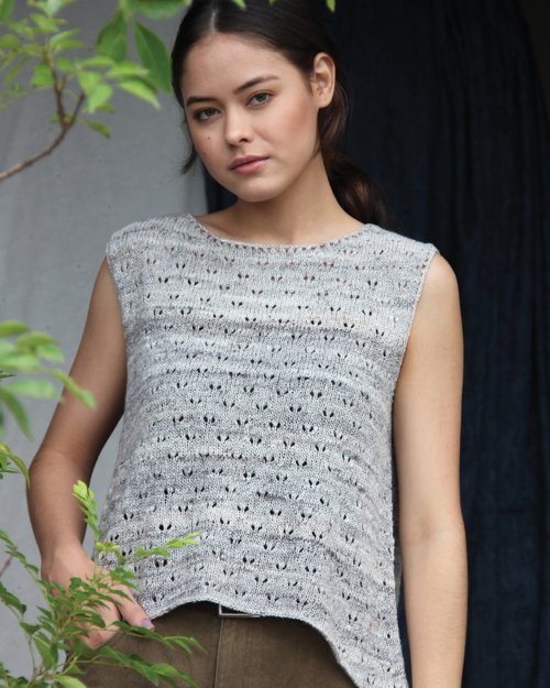 Model photograph of "28 - Curved Hem Top"