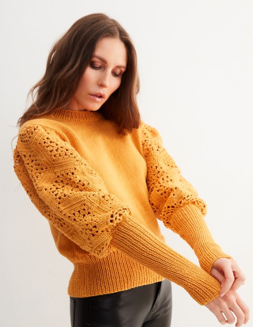 image preview of design 'Bettina Knit Pullover With Crochet Sleeves'