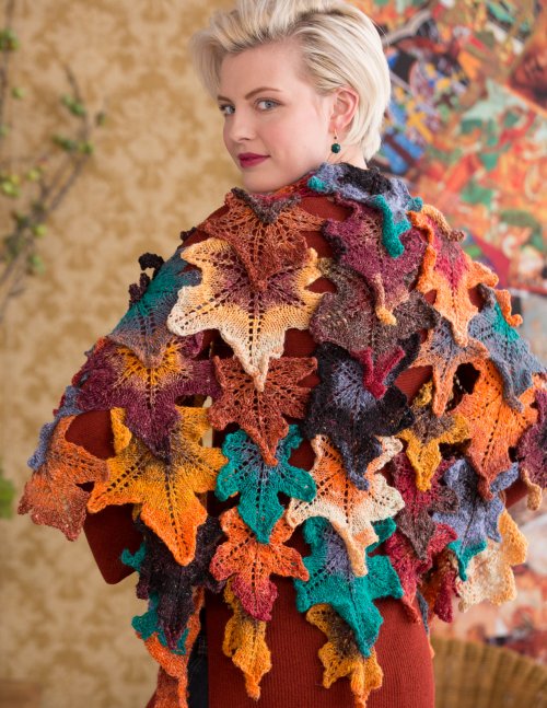 Model photograph of "Autumn Leaves Shawl"
