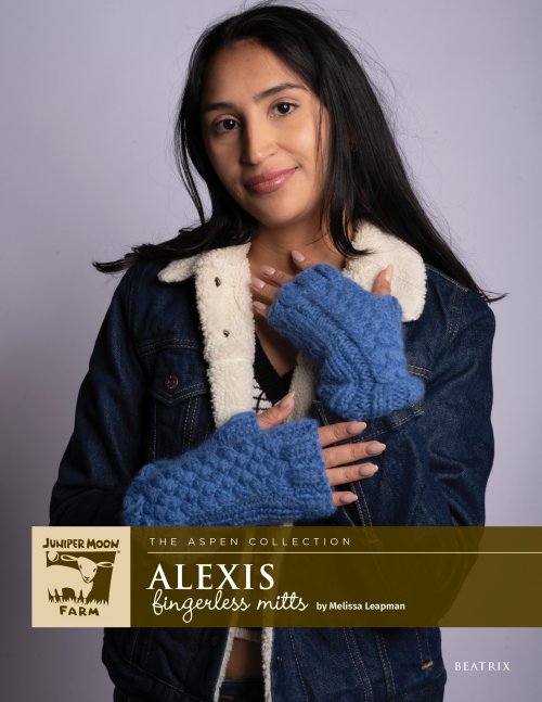 Model photograph of "Alexis Fingerless Mitts"