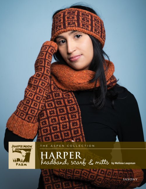 Model photograph of "Harper Headband, Scarf & Mitts"