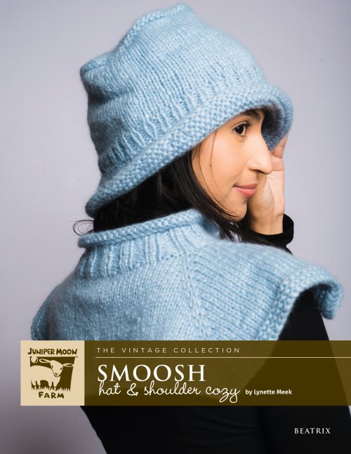 Model photograph of "Smoosh Hat & Shoulder Cozy"