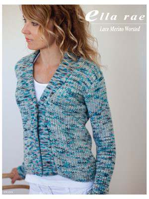 Model photograph of "Lace Merino Worsted - Ribbed Cardigan"