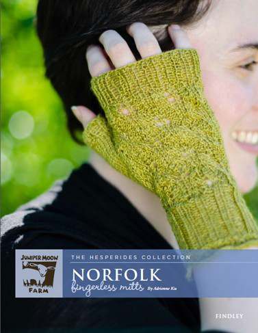 Model photograph of "Findley 'Norfolk' Fingerless Mitts"