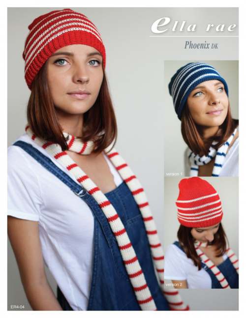 Model photograph of "Phoenix DK - Striped Scarf and Beanie Sets"
