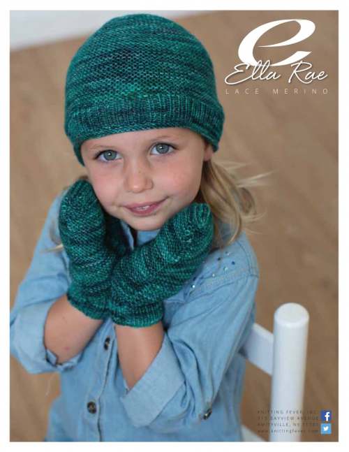 Model photograph of "Lace Merino - Kid's Mitts &amp; Beanie"