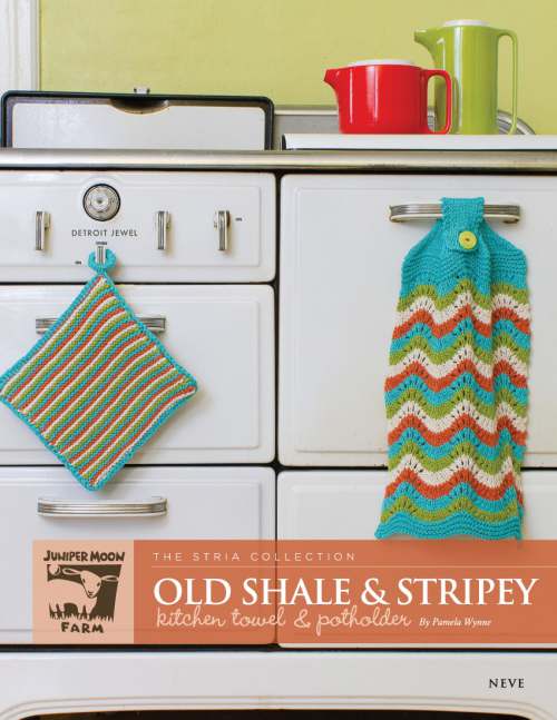Model photograph of "'Old Shale' Kitchen Towel &amp; 'Stripey' Potholder"