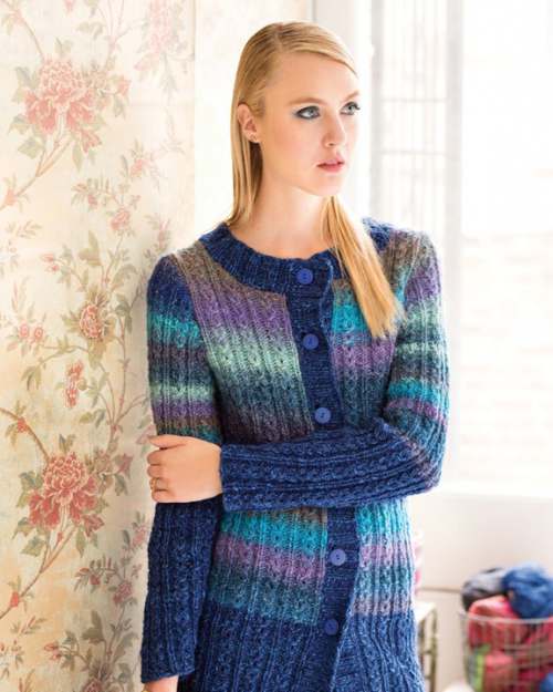 Model photograph of "21 - Faux Cables Long Cardigan"