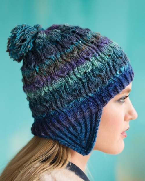 Model photograph of "06 - Twisted-stitch Earflap Beanie"