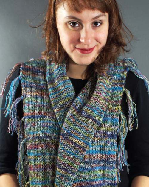 Model photograph of "Fringed Scarf"