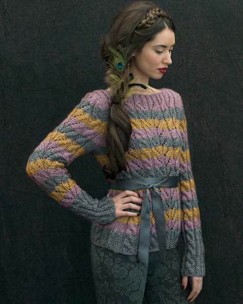 image preview of design ''Beauville' Cable & Lace Striped Sweater'
