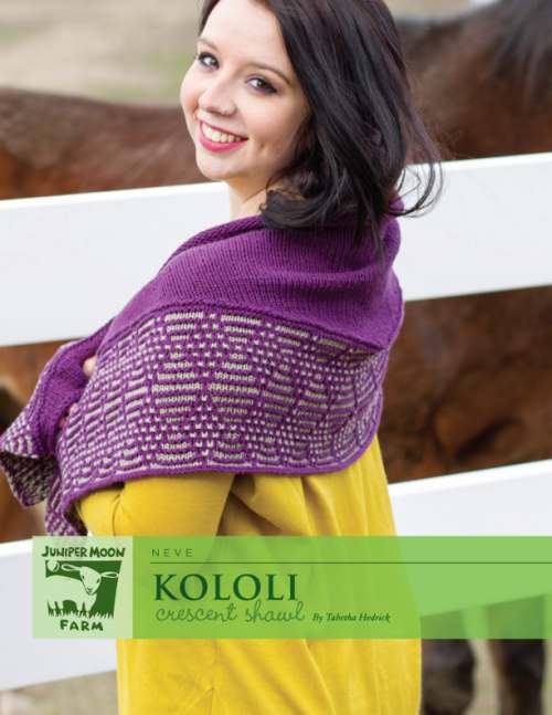 Model photograph of "'Kololi' Crescent Shawl"