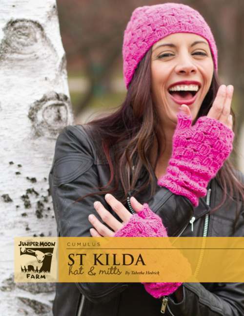 Model photograph of "'St Kilda' Hat & Mitts"