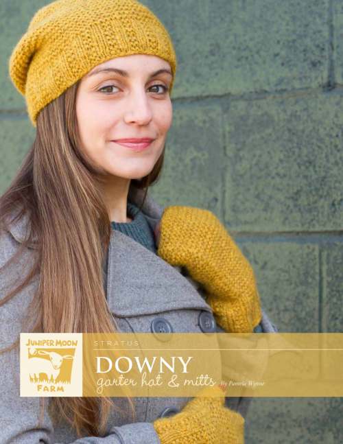 Model photograph of "'Downy' Garter Hat and Mitts"