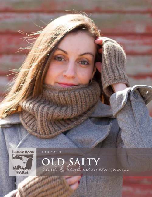 Model photograph of "'Old Salty' Cowl and Hand Warmers"