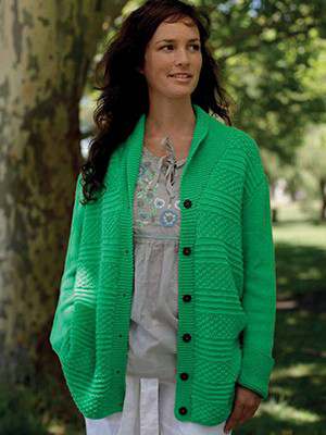 Model photograph of "Box and Garter Stitch Cardigan"