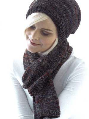 Model photograph of "Design 11 - Slouchy Hat & Scarf"