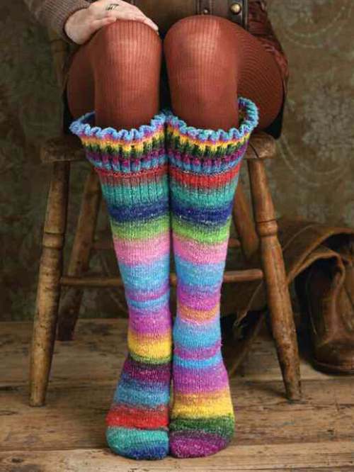 Model photograph of "Rainbow Knee-Highs"