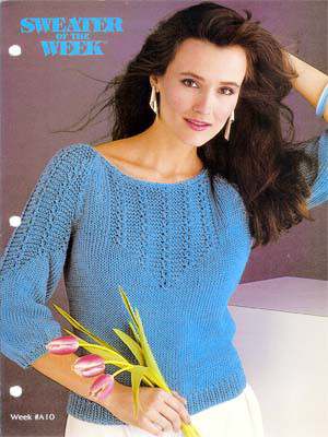 Model photograph of "Phoenix/King Tut Cabled Sweater"