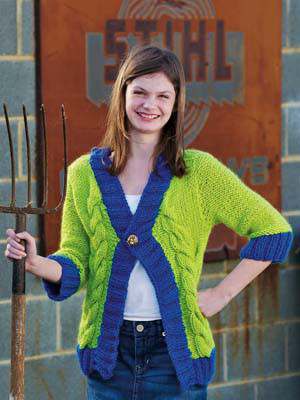 Model photograph of "Cabled Cardigan"