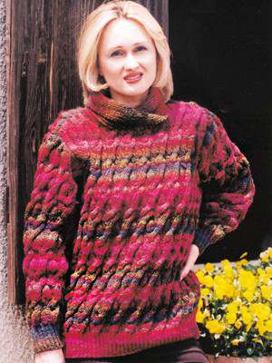Model photograph of "Kureyon Ladies' Cabled Sweater [Y-694]"